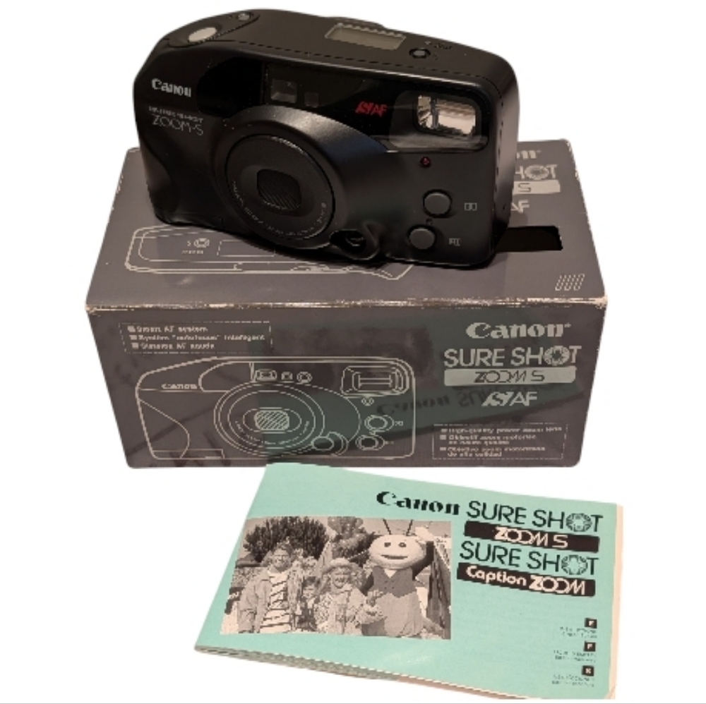 Vintage 1989 Canon Sure Shot Zoom-S AF Point & Shoot Black Film Camera With Box